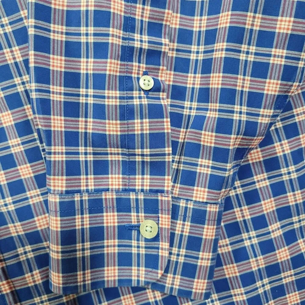 Brooks Brothers Dress Shirt Mens XL Blue Plaid Non Iron Stretch Button Down